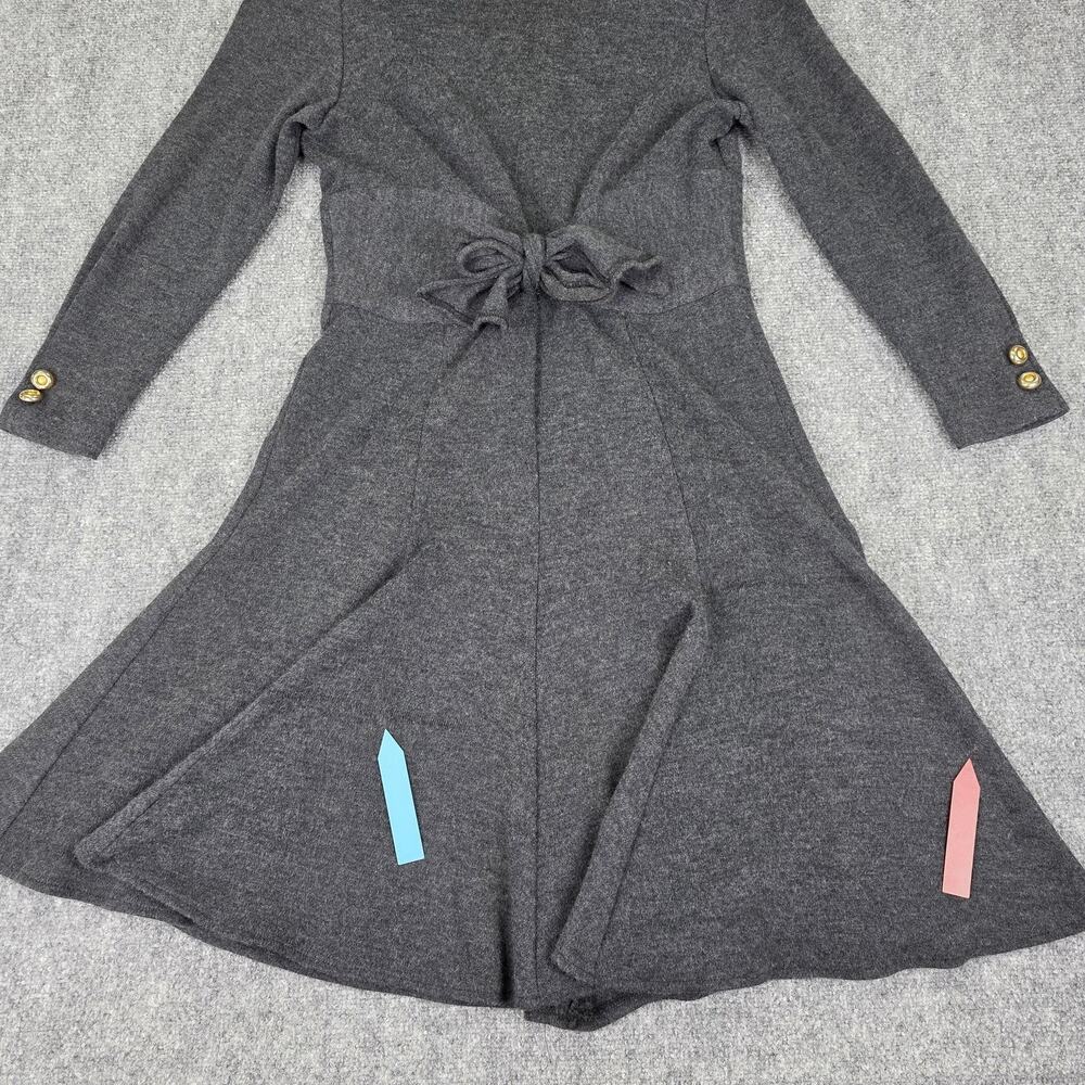 Vintage Kwai Dress Womens 14 Petite Gray Knit Fit & Flare Sweater Midi Bow USA - Picture 14 of 16